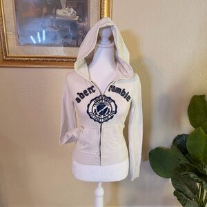 Vintage Y2K Babydoll White Abercrombie & Fitch Embroidered Zip-up Hoodie